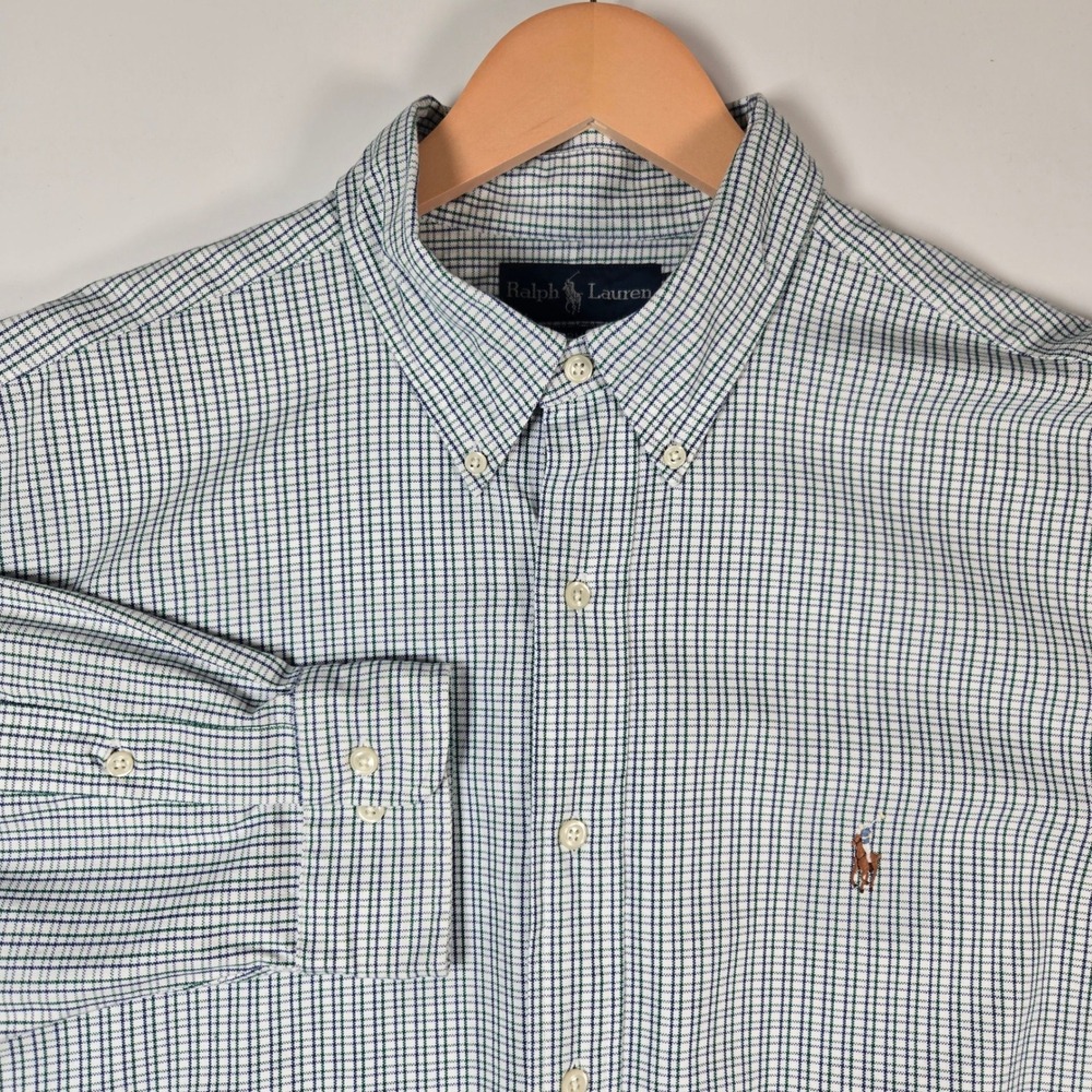 Polo Ralph Lauren Button Down Shirt Mens 17 36/37 Yarmouth Oxford Check Pony